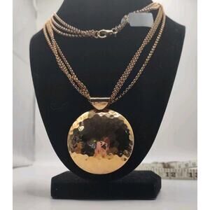 BronzeAllure Milor Italy Rose Gold Tone 36" Necklace Round Concave 2" Charm